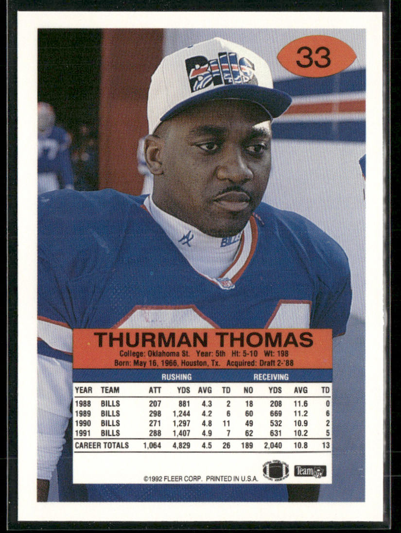 Thurman Thomas 1992 Fleer #33 Buffalo Bills
