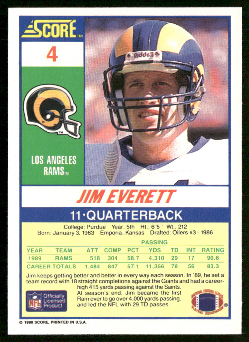Jim Everett 1990 Score #4 Los Angeles Rams
