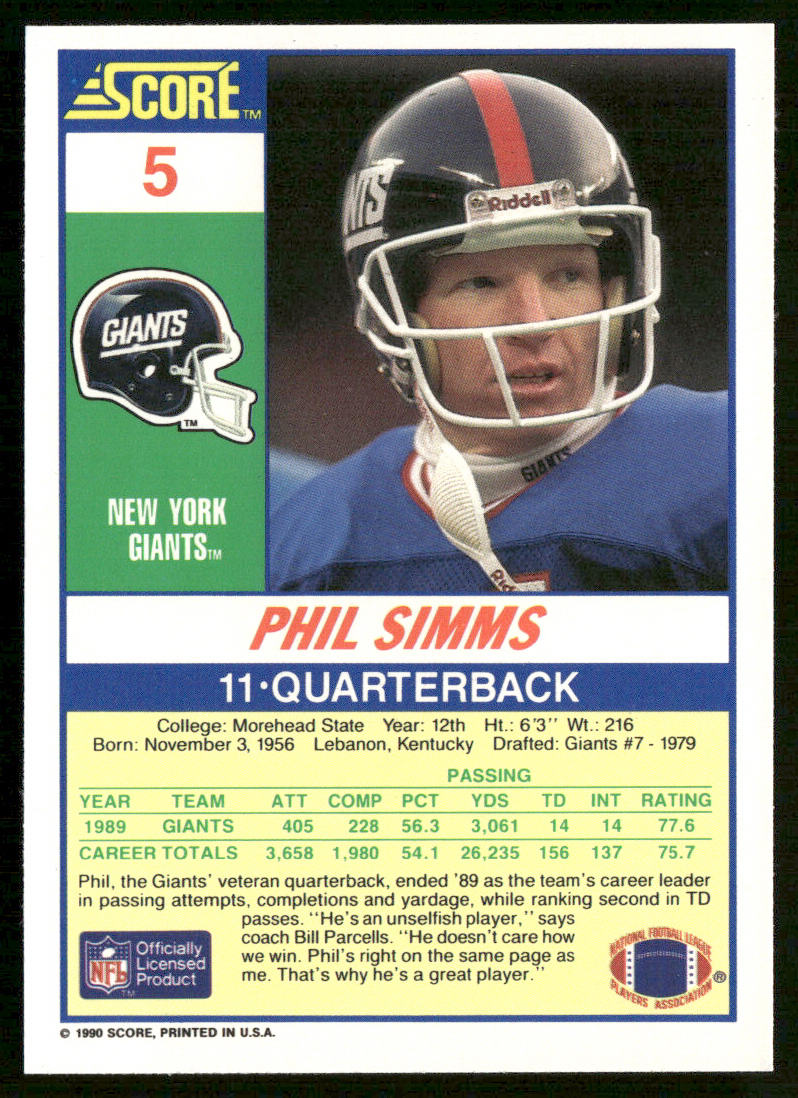 Phil Simms 1990 Score #5 New York Giants