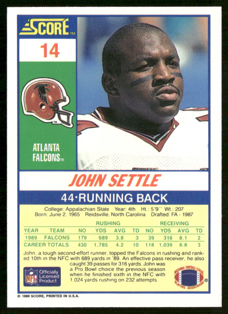 John Settle 1990 Score #14 Atlanta Falcons