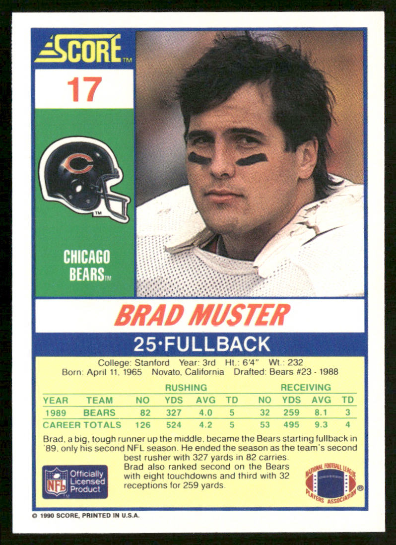 Brad Muster 1990 Score #17 Chicago Bears