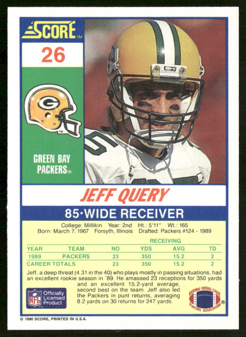 Jeff Query 1990 Score #26 RC Green Bay Packers