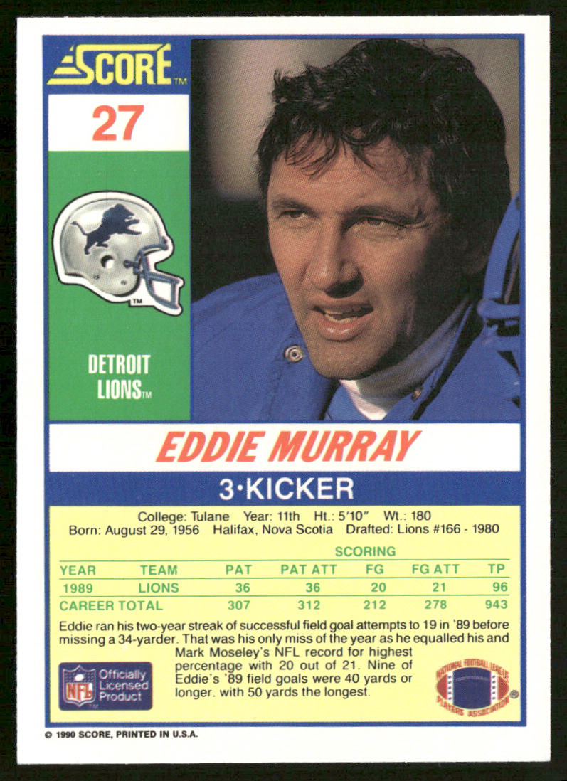 Eddie Murray 1990 Score #27 Detroit Lions