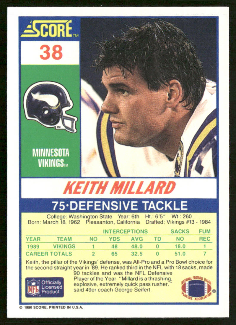 Keith Millard 1990 Score #38 Minnesota Vikings