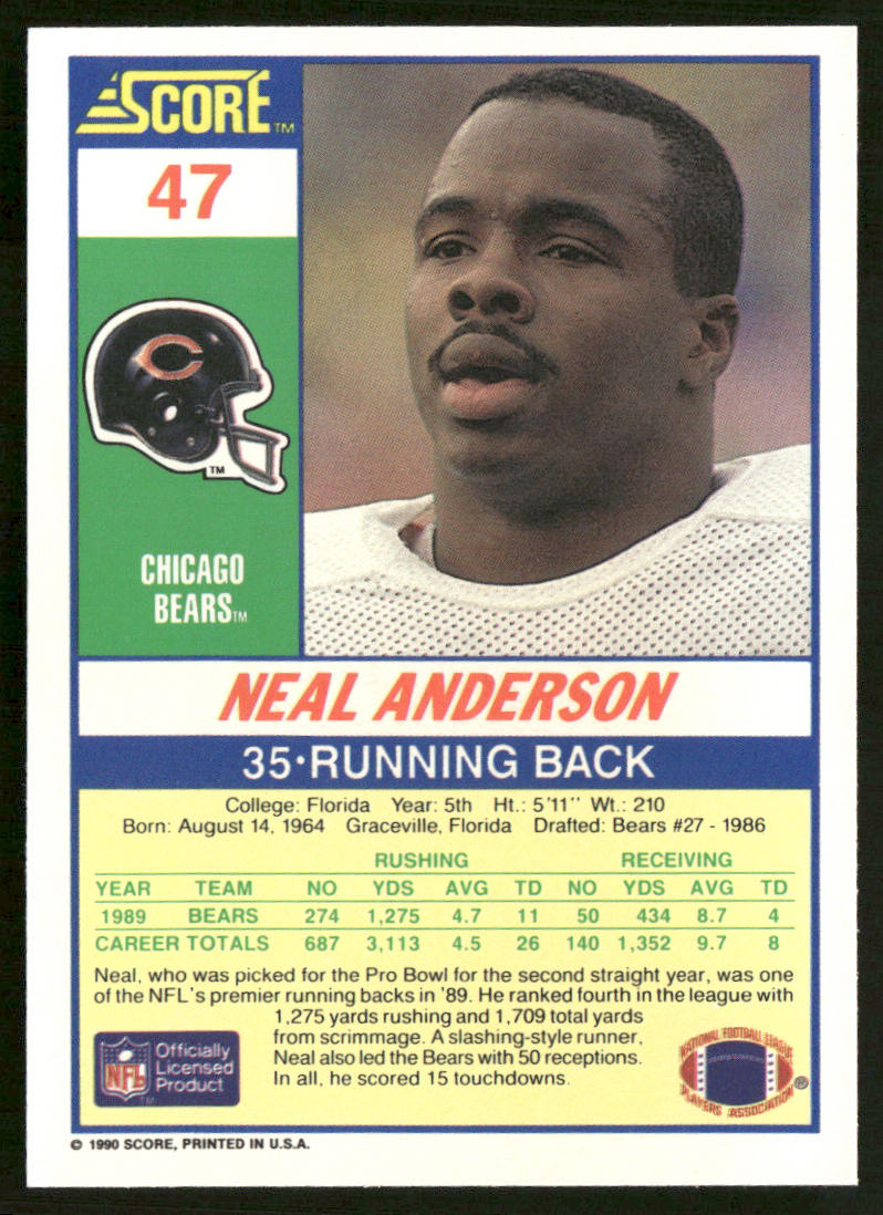 Neal Anderson 1990 Score #47 Chicago Bears