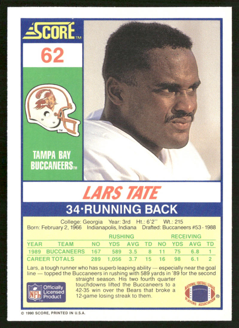 Lars Tate 1990 Score #62 Tampa Bay Buccaneers