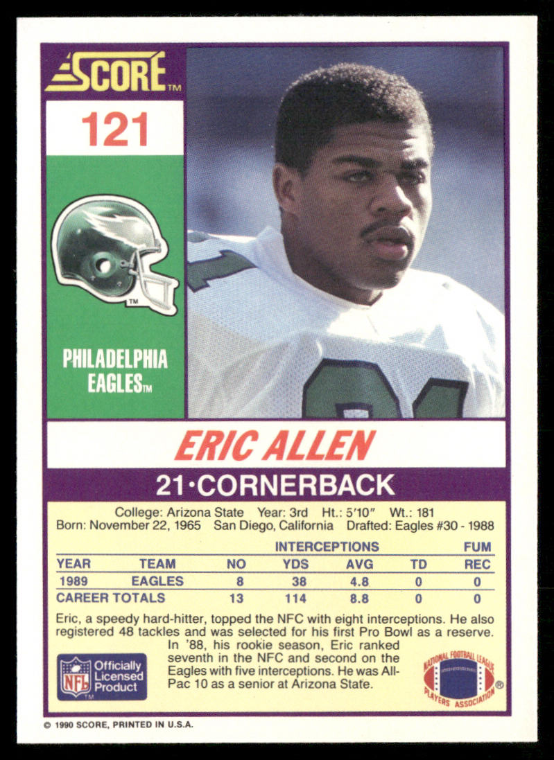 Eric Allen 1990 Score #121 Philadelphia Eagles