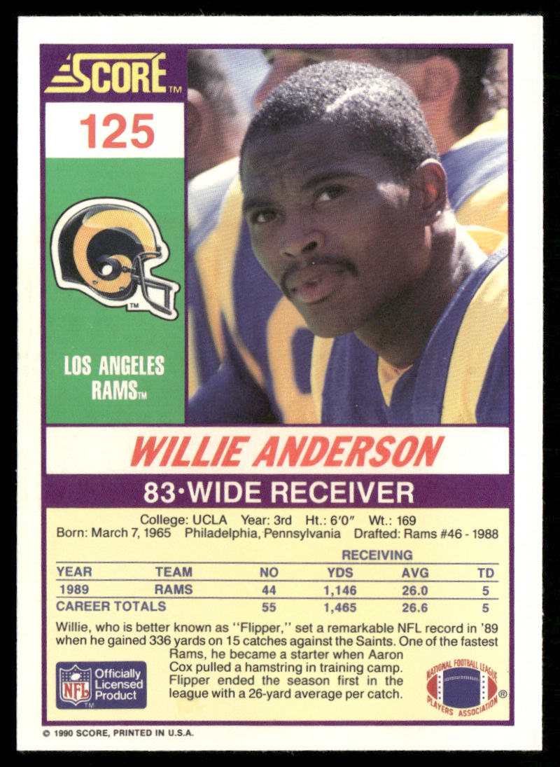 Willie Anderson 1990 Score #125 Los Angeles Rams