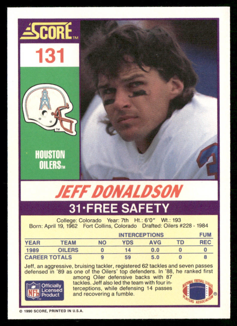 Jeff Donaldson 1990 Score #131 Houston Oilers