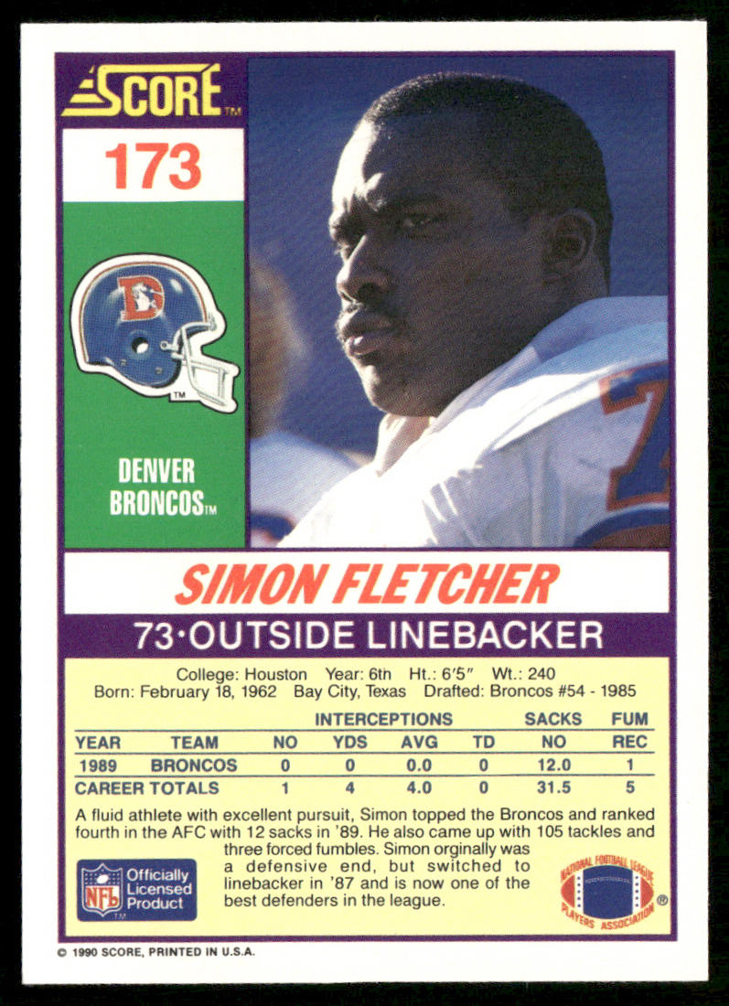 Simon Fletcher 1990 Score #173 Denver Broncos