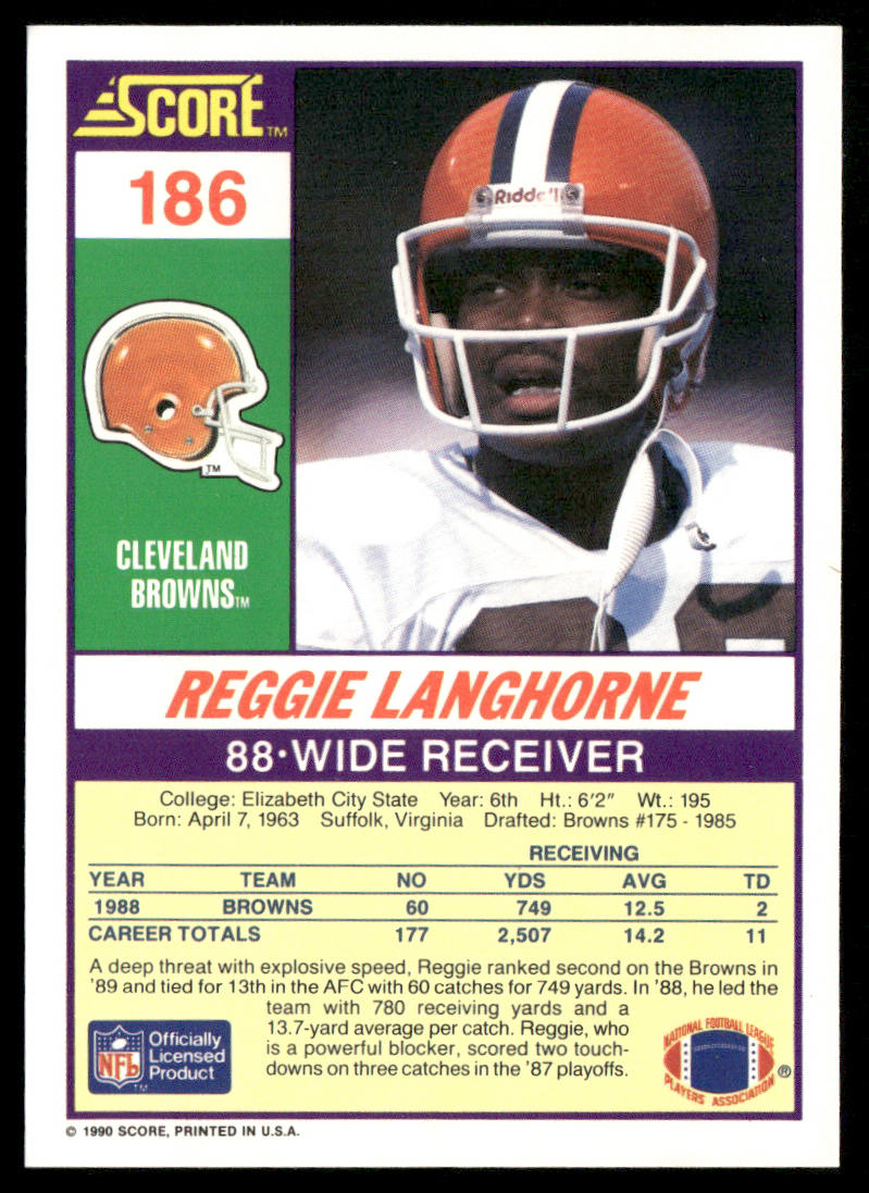 Reggie Langhorne 1990 Score #186 Cleveland Browns