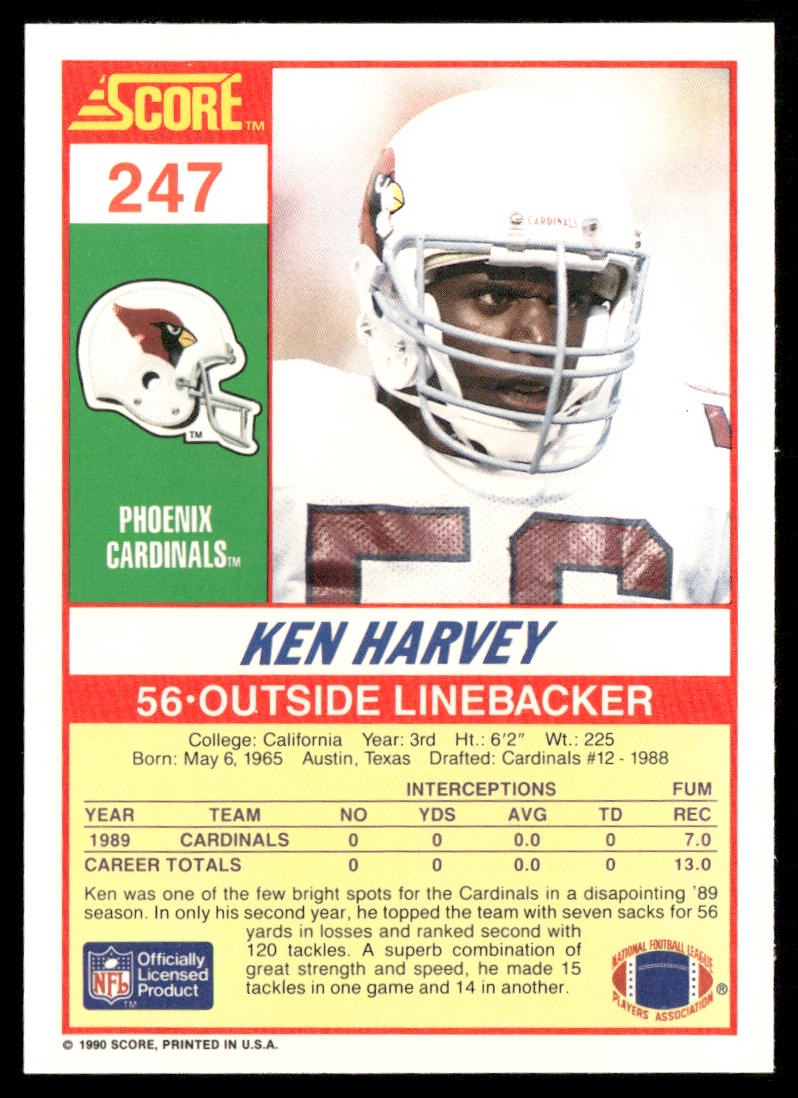 Ken Harvey 1990 Score #247 RC Phoenix Cardinals