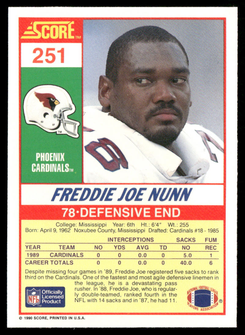 Freddie Joe Nunn 1990 Score #251 Phoenix Cardinals