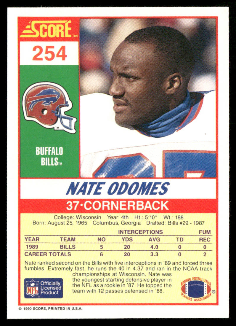 Nate Odomes 1990 Score #254 RC Buffalo Bills