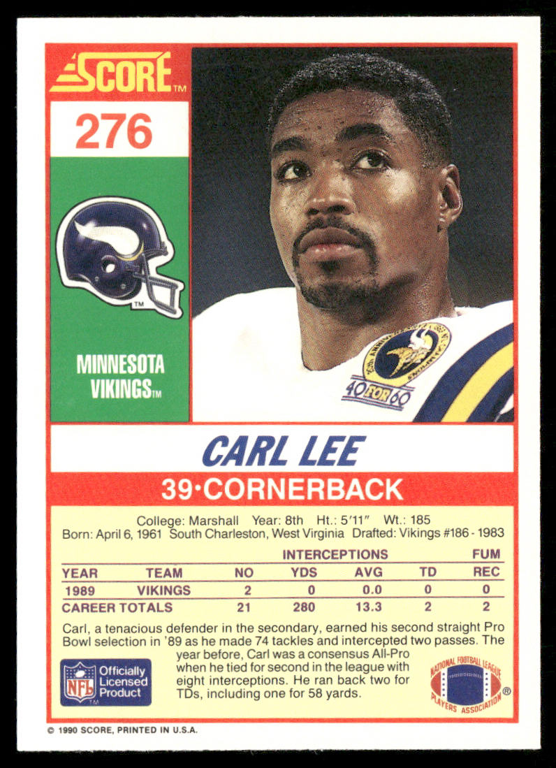 Carl Lee 1990 Score #276 Minnesota Vikings