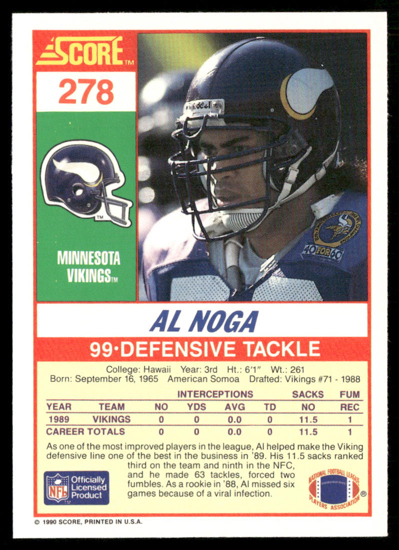 Al Noga 1990 Score #278 RC Minnesota Vikings