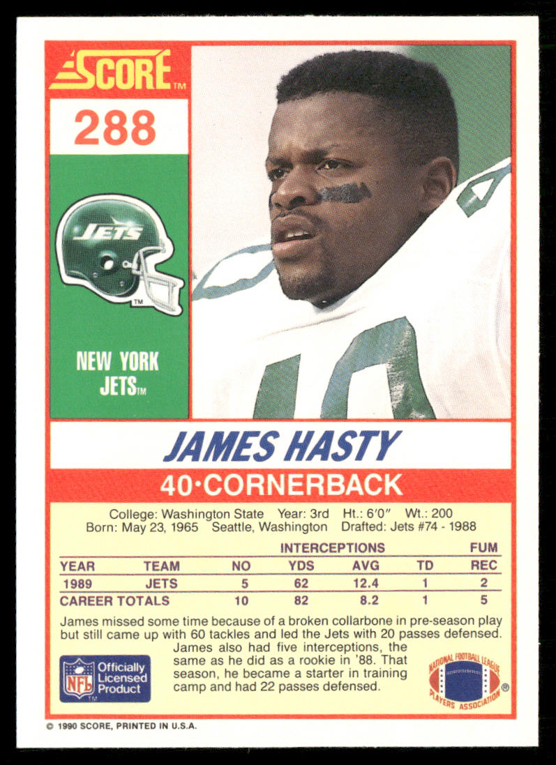 James Hasty 1990 Score #288 New York Jets