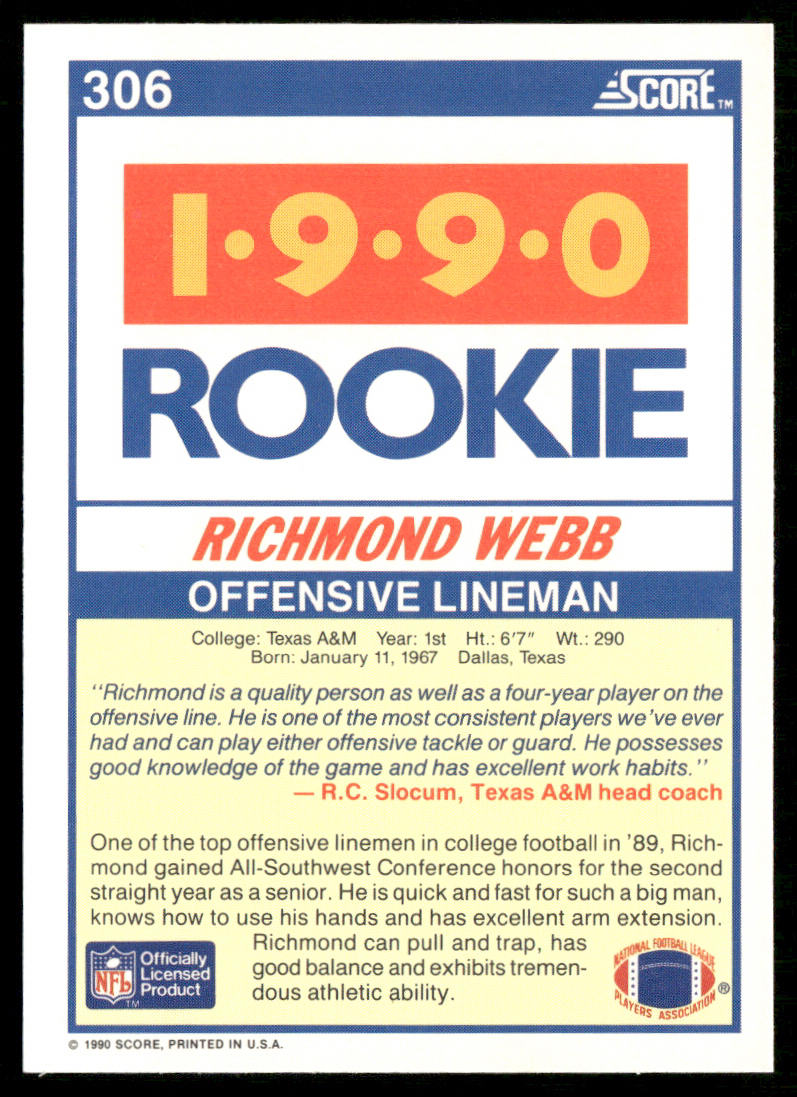 Richmond Webb 1990 Score #306 RC Texas A&M Aggies