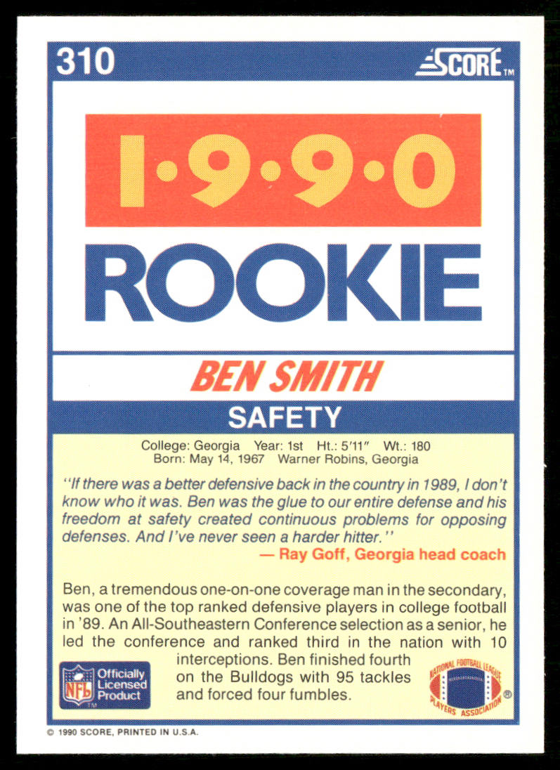 Ben Smith 1990 Score #310 RC Georgia Bulldogs