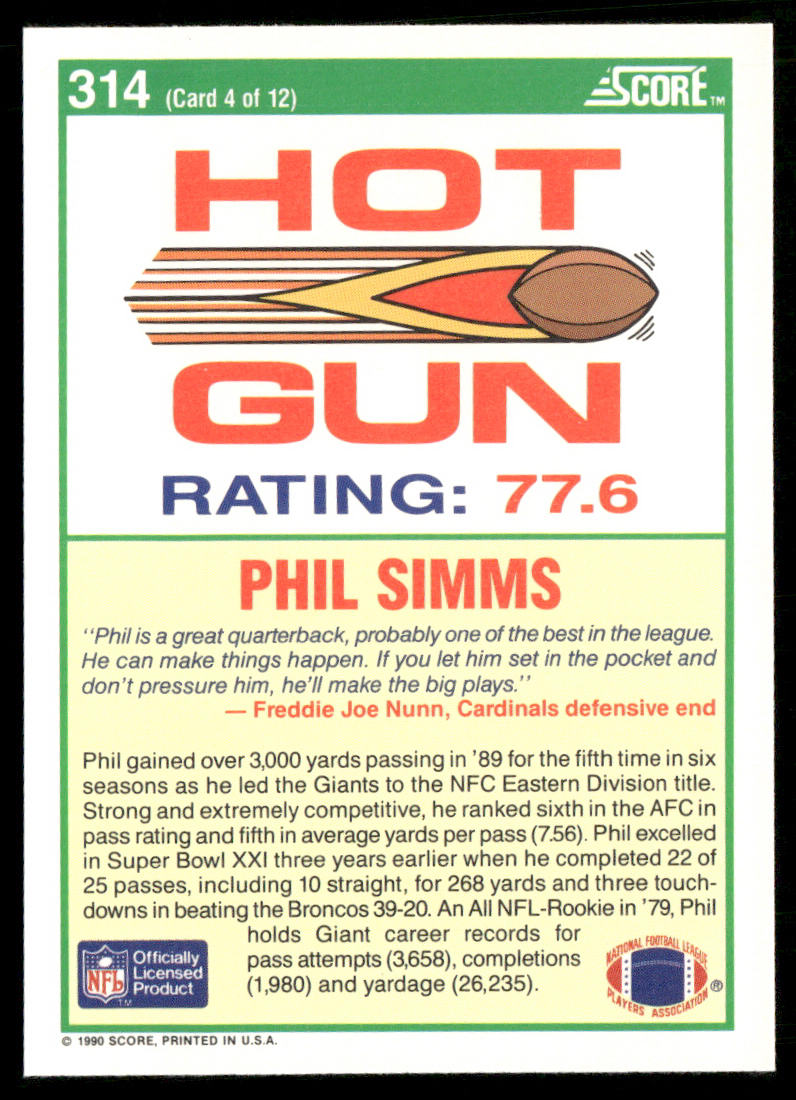 Phil Simms 1990 Score #314 New York Giants
