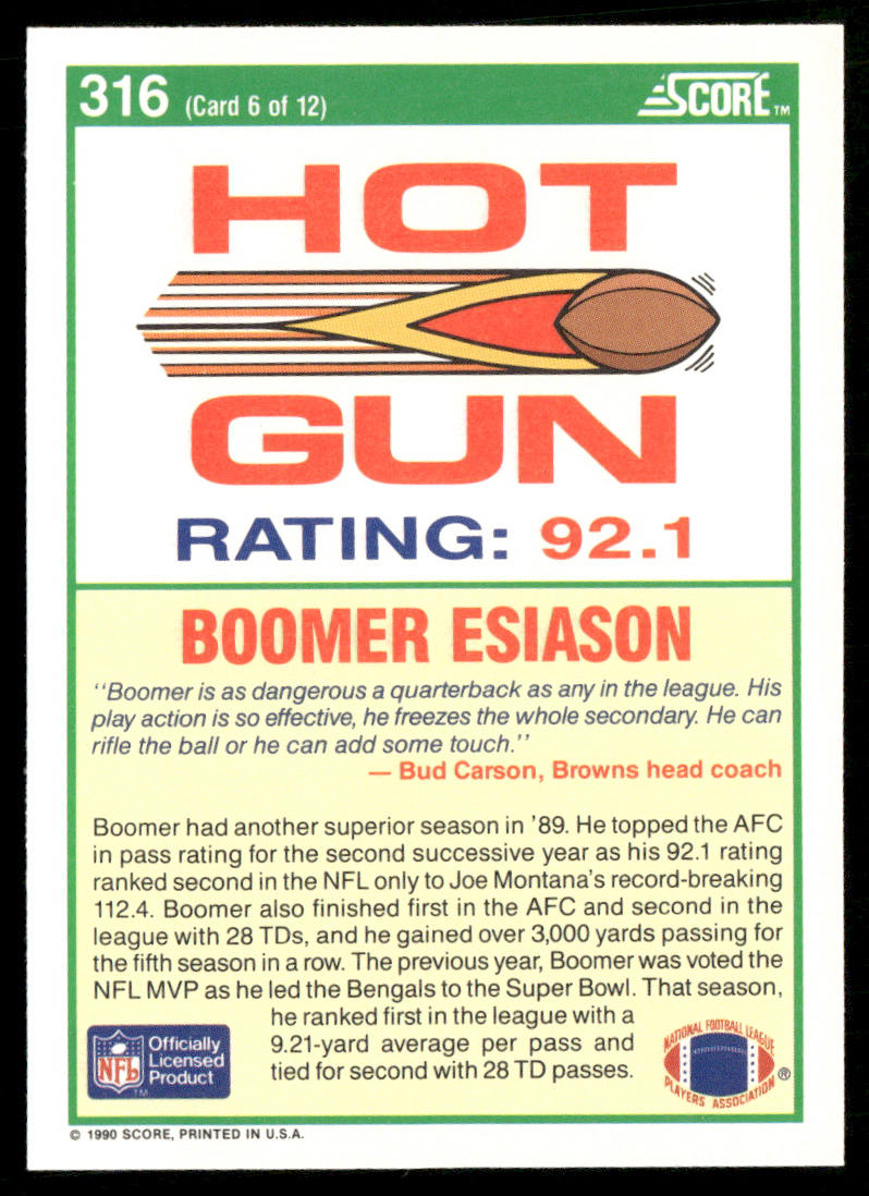 Boomer Esiason 1990 Score #316 Cincinnati Bengals