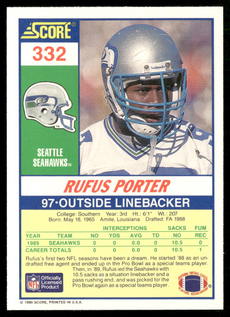 Rufus Porter 1990 Score #332 Seattle Seahawks