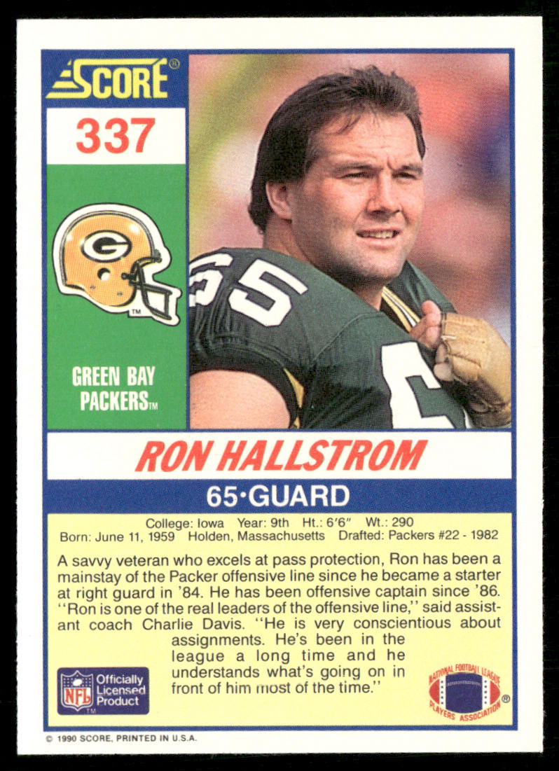 Ron Hallstrom 1990 Score #337 RC Green Bay Packers