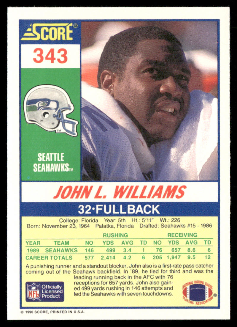 John L. Williams 1990 Score #343 Seattle Seahawks