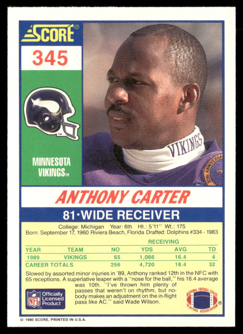 Anthony Carter 1990 Score #345 Minnesota Vikings