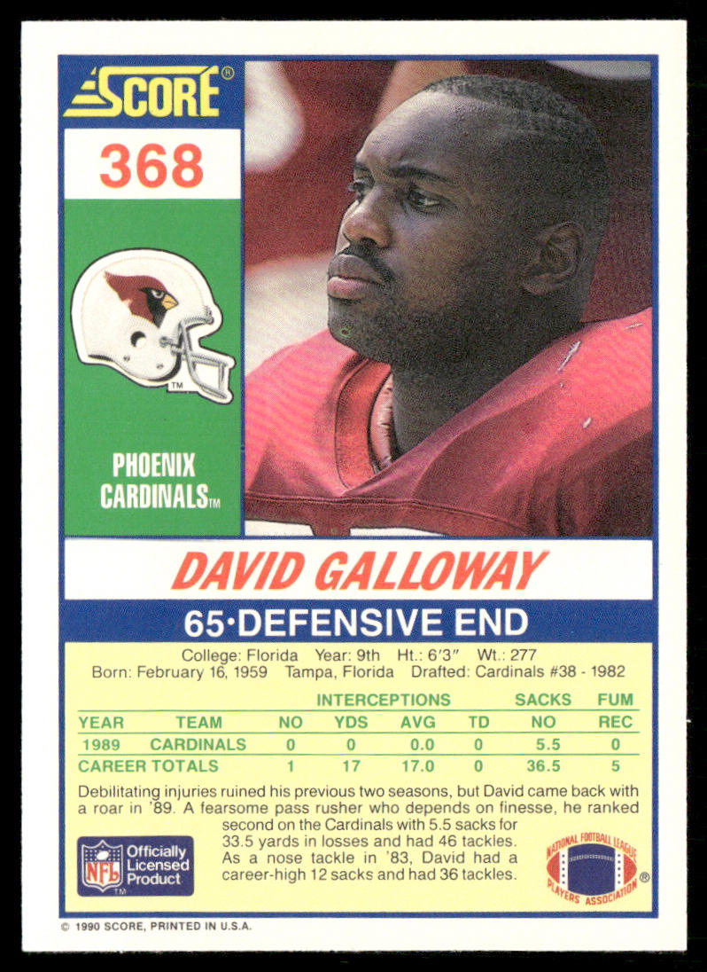 David Galloway 1990 Score #368 Phoenix Cardinals
