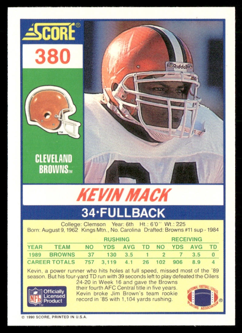 Kevin Mack 1990 Score #380 Cleveland Browns