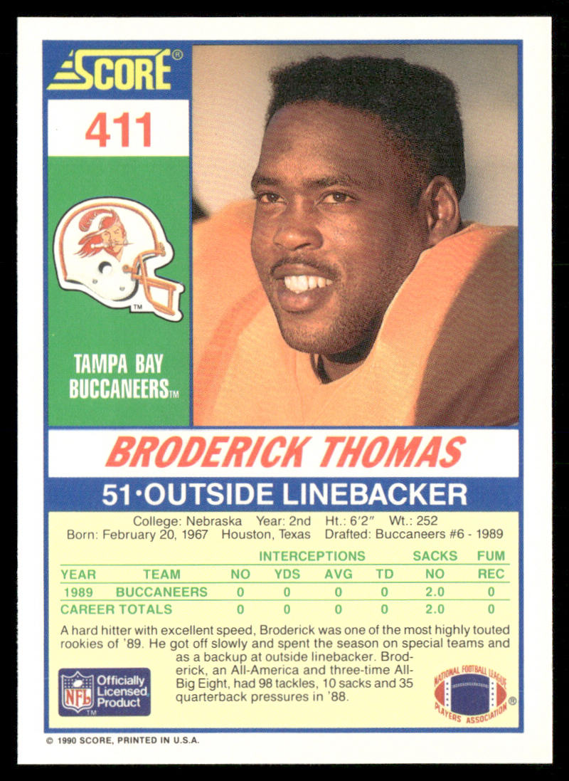 Broderick Thomas 1990 Score #411 Tampa Bay Buccaneers