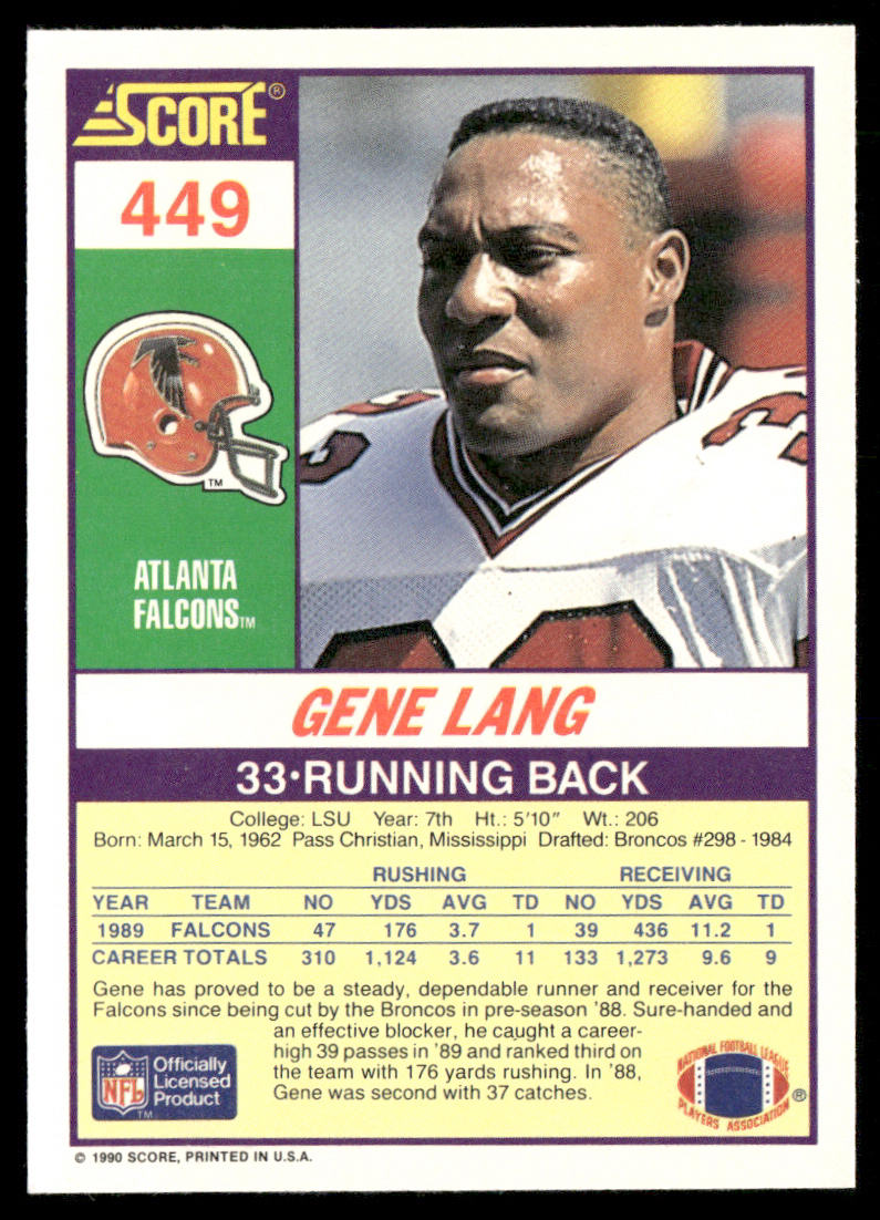 Gene Lang 1990 Score #449 Atlanta Falcons