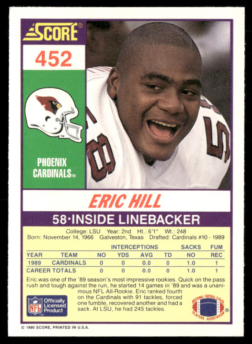 Eric Hill 1990 Score #452 Phoenix Cardinals