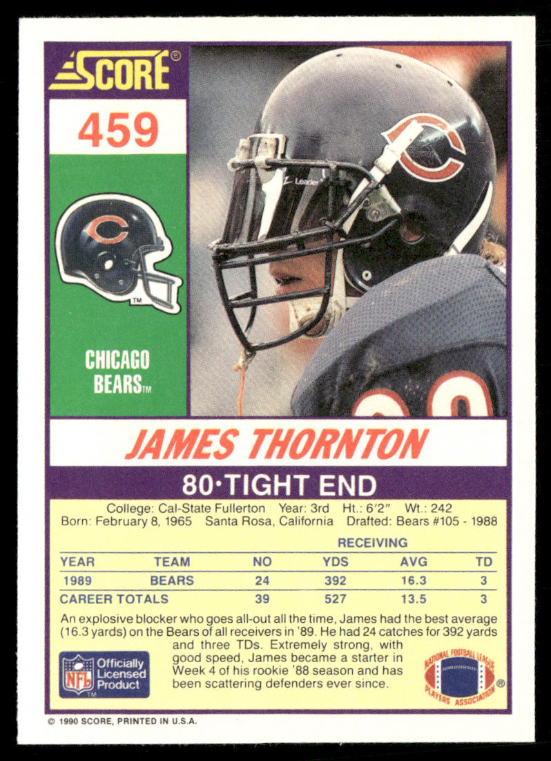 James Thornton 1990 Score #459 Chicago Bears