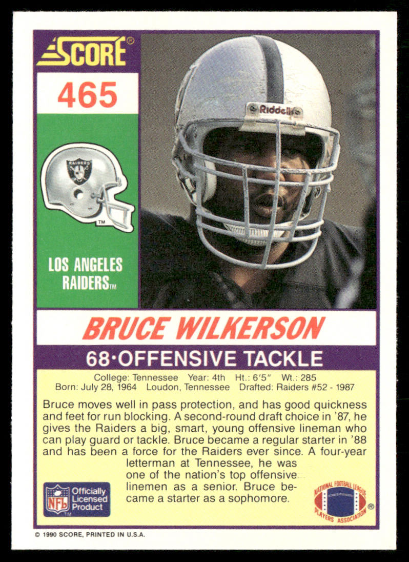 Bruce Wilkerson 1990 Score #465 RC Los Angeles Raiders