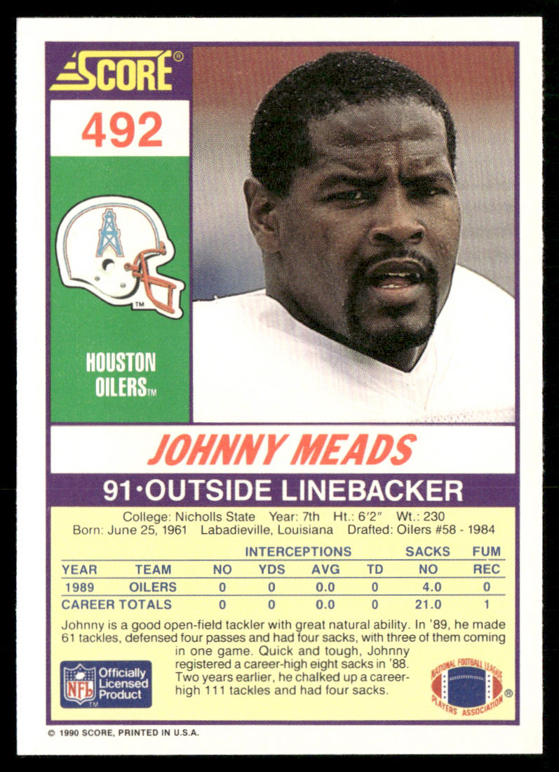 Johnny Meads 1990 Score #492 Houston Oilers