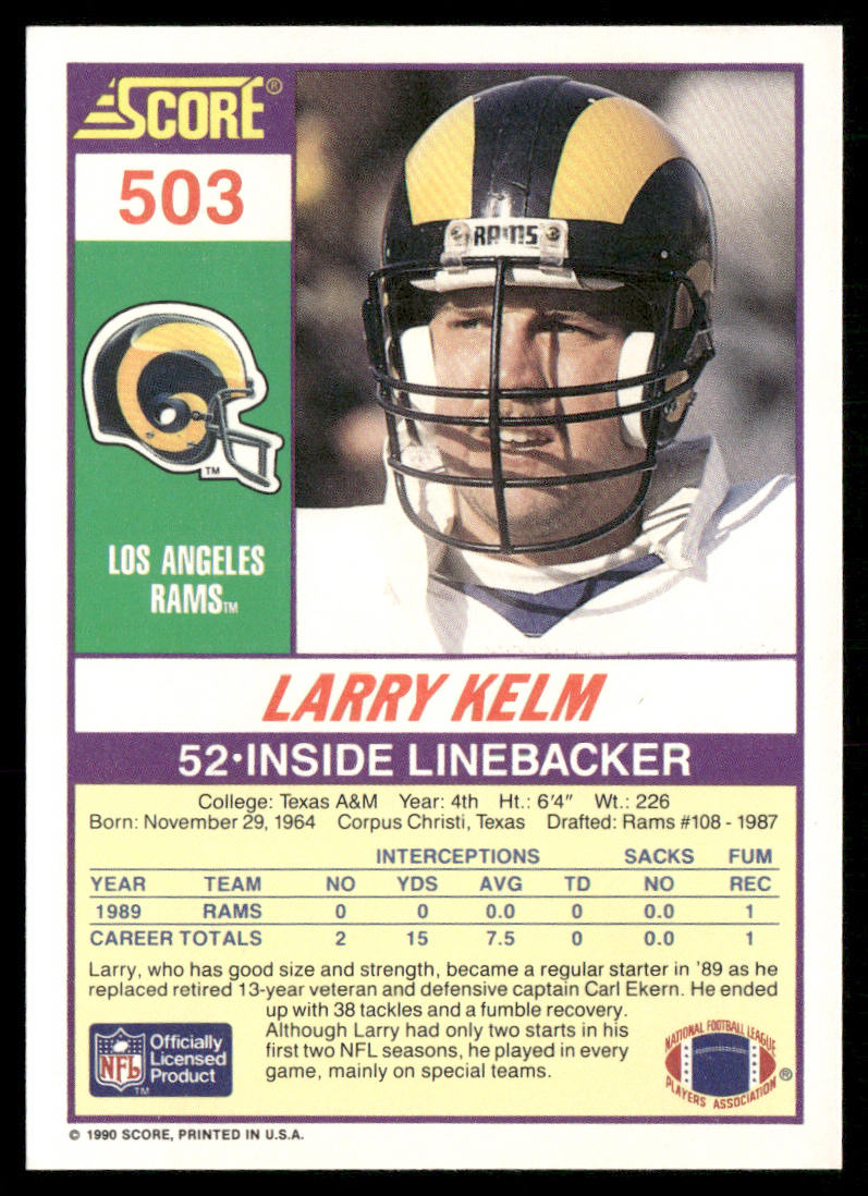 Larry Kelm 1990 Score #503 RC Los Angeles Rams