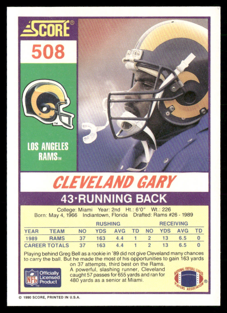 Cleveland Gary 1990 Score #508 Los Angeles Rams