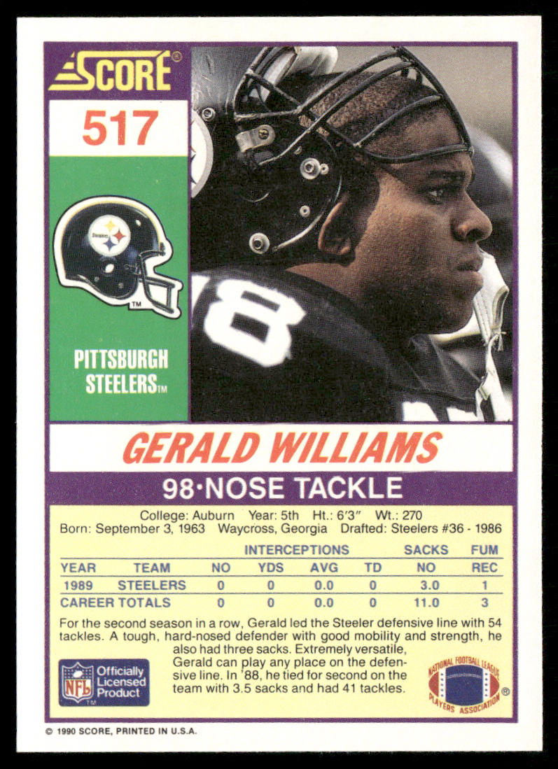 Gerald Williams 1990 Score #517 RC Pittsburgh Steelers