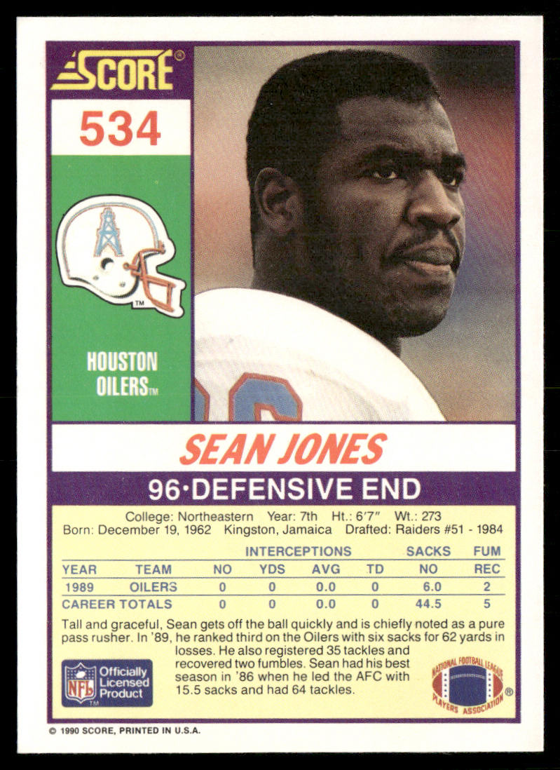 Sean Jones 1990 Score #534 Houston Oilers