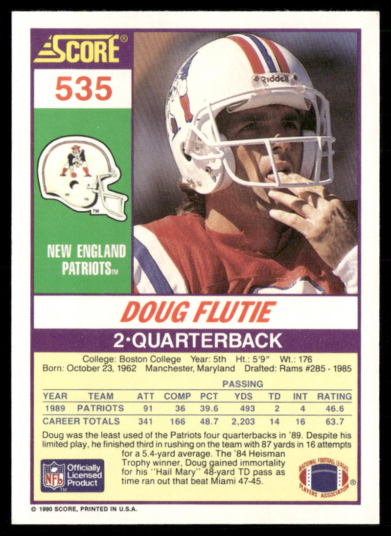 Doug Flutie 1990 Score #535 New England Patriots