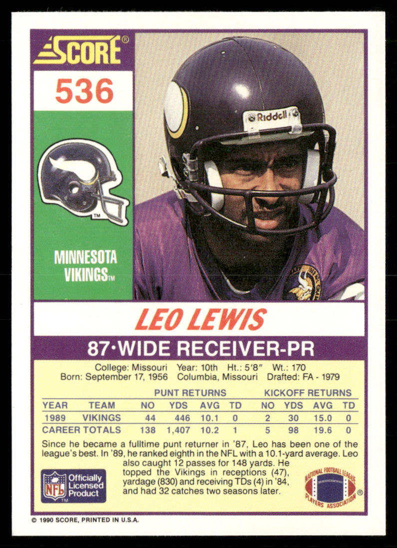Leo Lewis 1990 Score #536 Minnesota Vikings