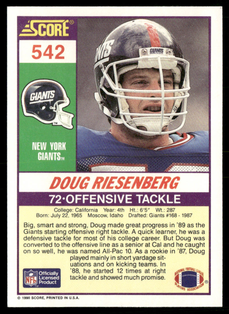 Doug Riesenberg 1990 Score #542 RC New York Giants