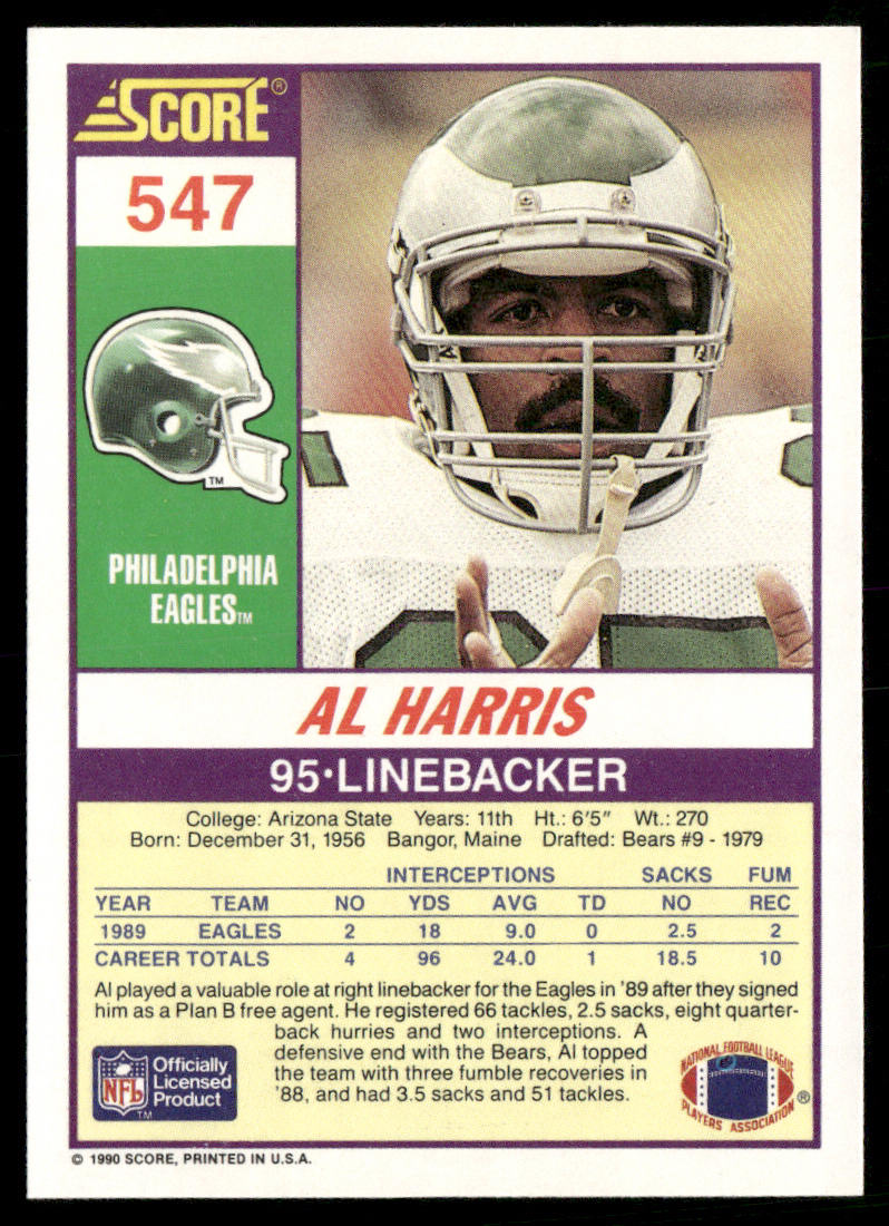 Al Harris 1990 Score #547 RC Philadelphia Eagles