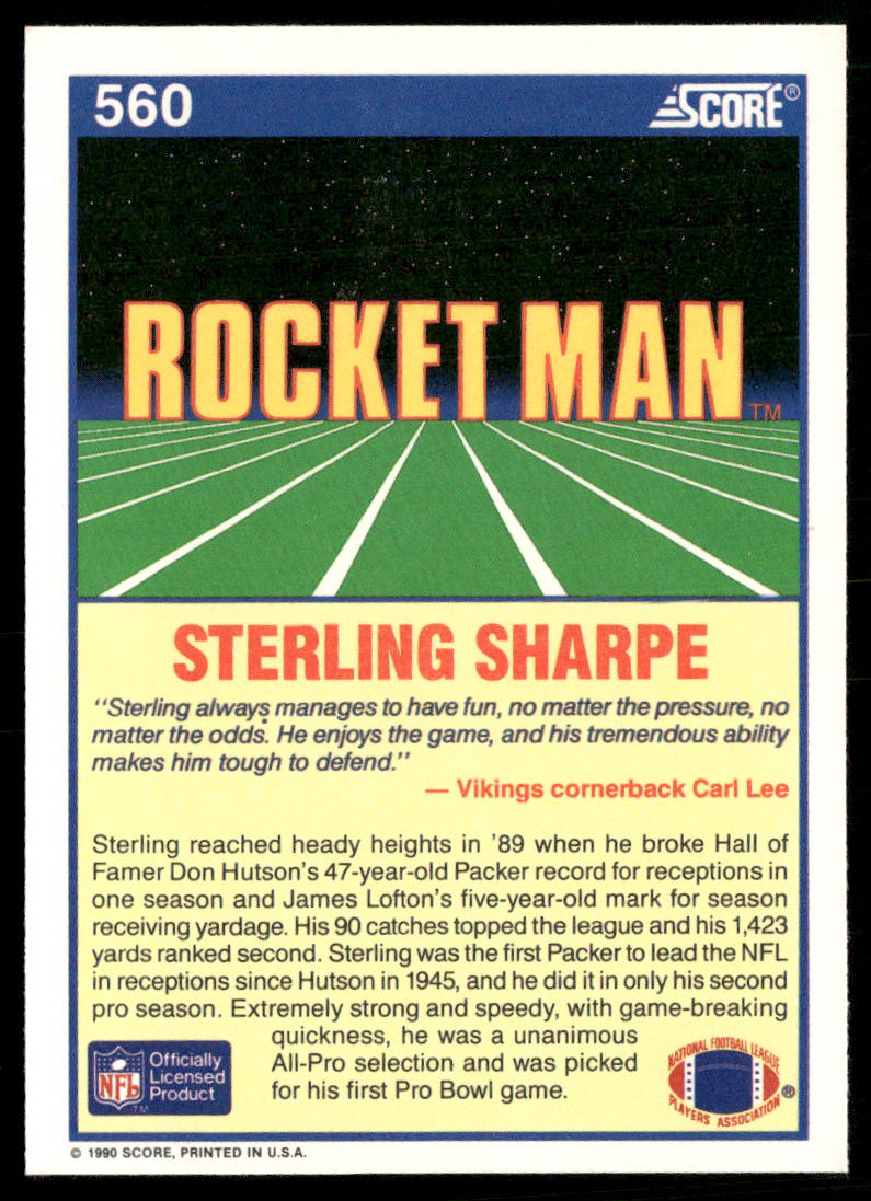 Sterling Sharpe 1990 Score #560 Green Bay Packers