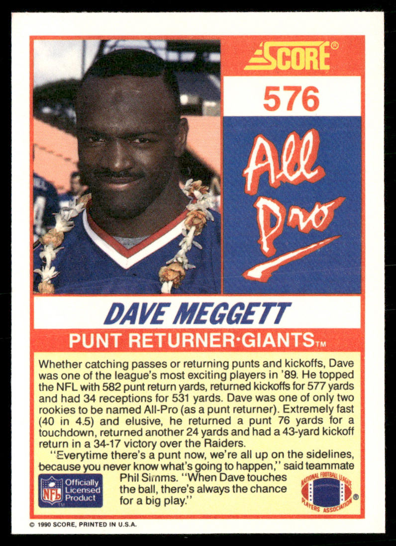 Dave Meggett 1990 Score #576 New York Giants