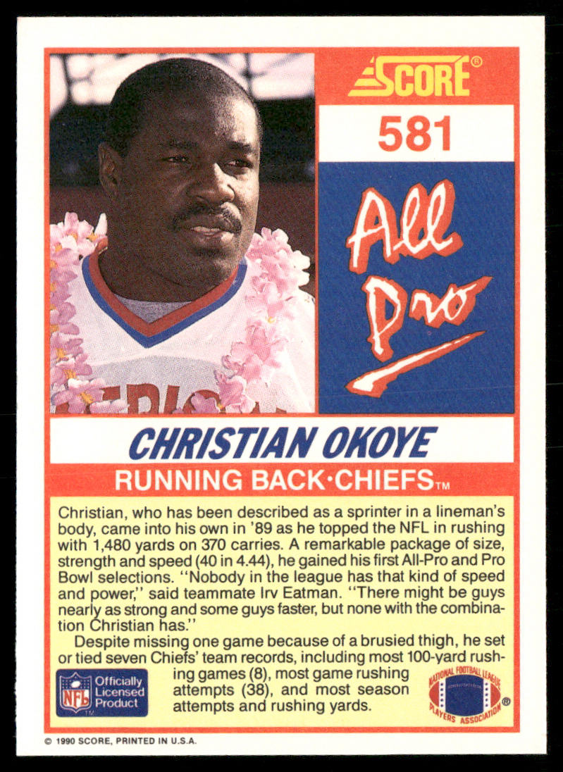Christian Okoye 1990 Score #581 Kansas City Chiefs
