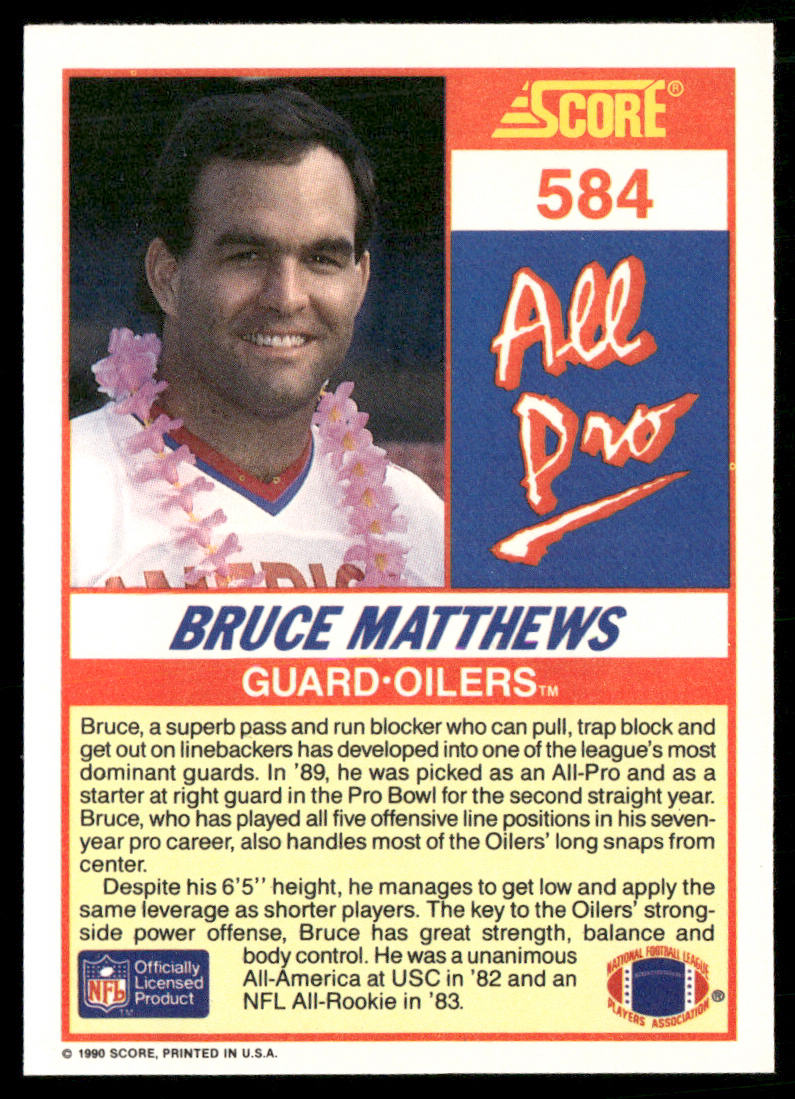 Bruce Matthews 1990 Score #584 Houston Oilers
