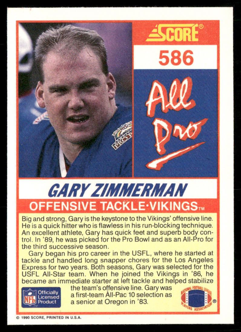 Gary Zimmerman 1990 Score #586 Minnesota Vikings